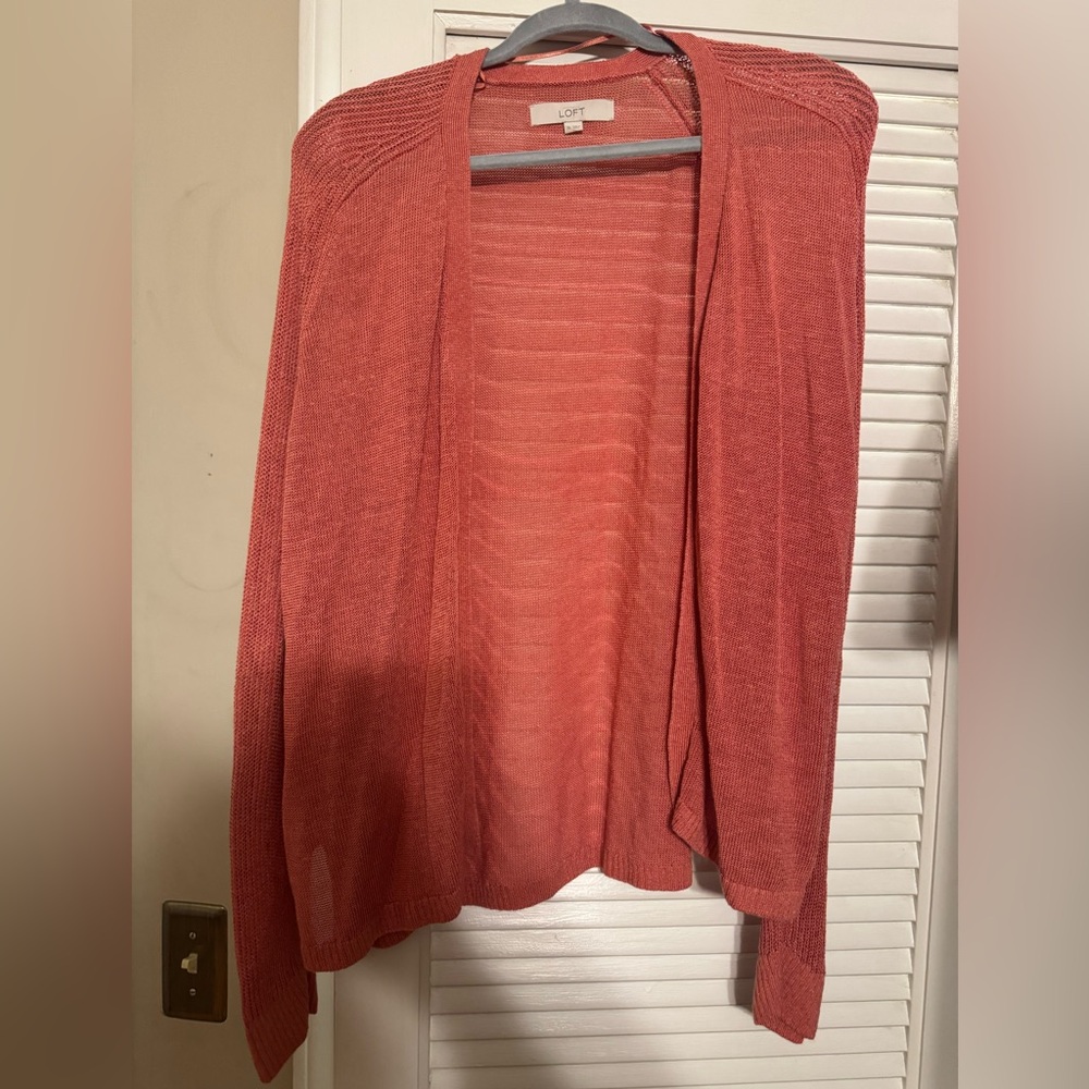 LOFT Coral Open-Front Cardigan